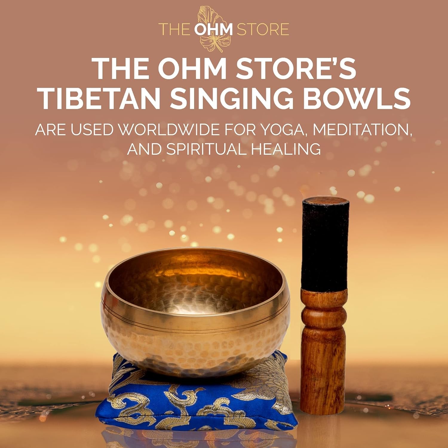 Tibetan Singing Bowl Set by  — Hand Hammered Lingam Meditation Sound Bowl — Yoga, Chakra Balancing, Mindfulness, Stress and Anxiety Relief