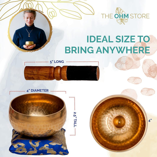 Tibetan Singing Bowl Set by  — Hand Hammered Lingam Meditation Sound Bowl — Yoga, Chakra Balancing, Mindfulness, Stress and Anxiety Relief